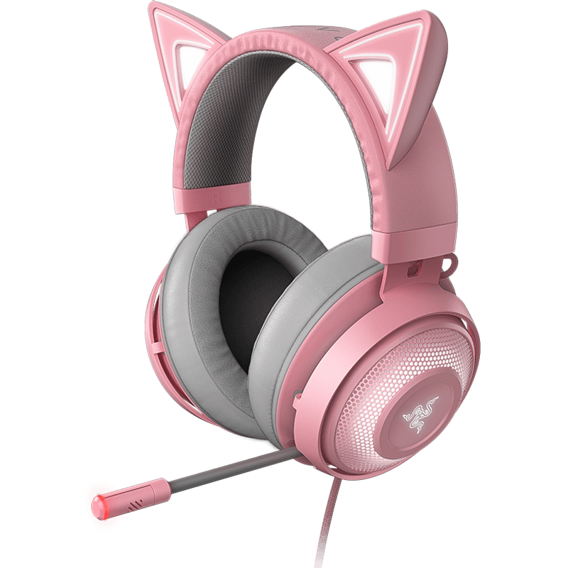 razer雷蛇北海巨妖萌猫版粉晶可爱女生usb电竞游戏头戴式耳机