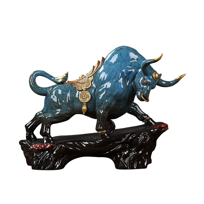 运势如虹陶瓷招财牛摆件客厅牛装饰工艺品牛气冲天牛年开业礼品