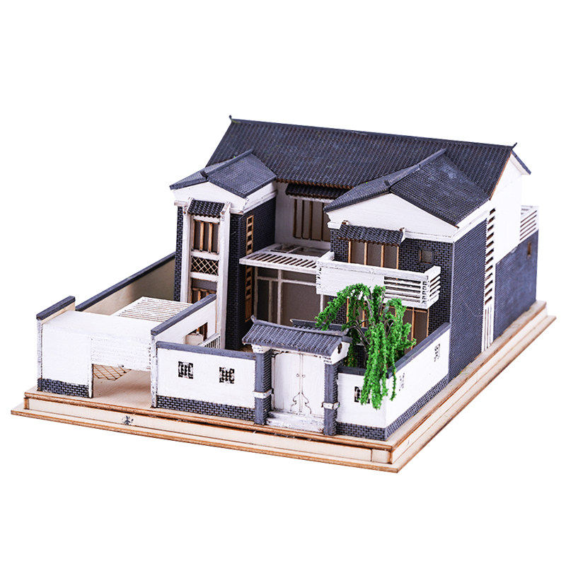 diy手工建筑沙盘模型材料包仿真拼装场景小屋房子 徽派新中式别墅