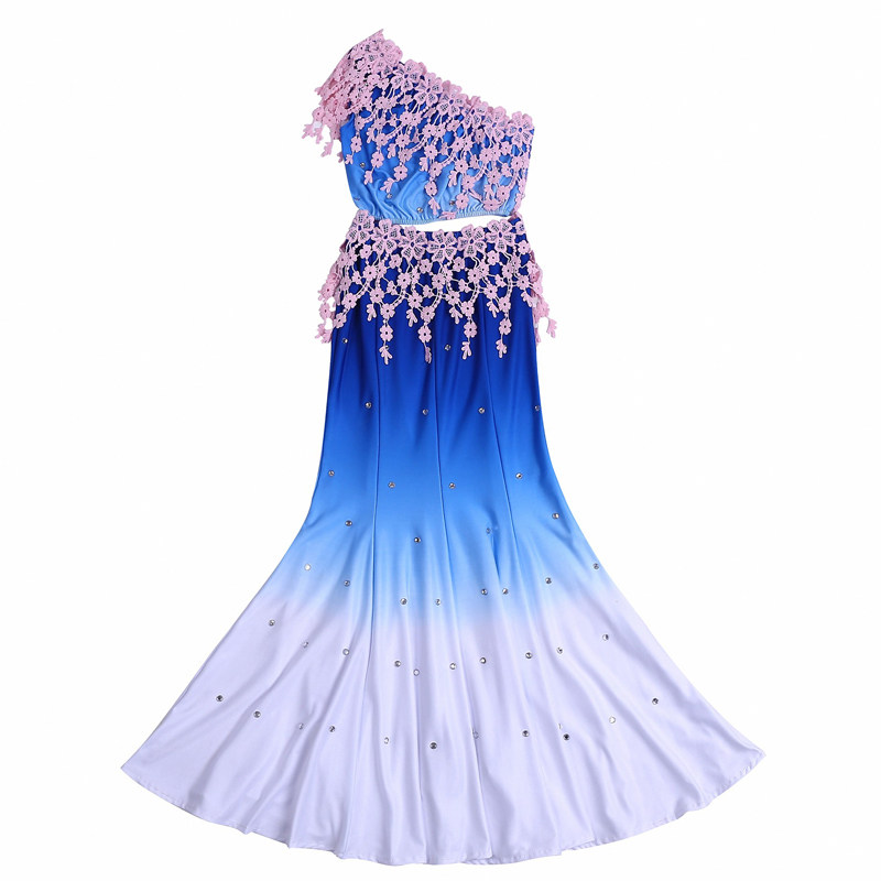 新款儿童傣族舞蹈服弹力孔雀舞演出服装女童少儿鱼尾练功裙演出服