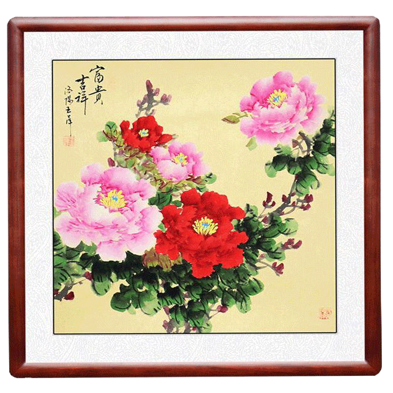 翰澎纯手绘国画牡丹画图斗方花开富贵玄关客厅装饰画挂画书画壁画