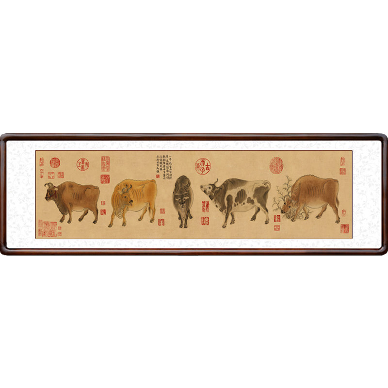 五牛图国画中国十大传世名画客厅装饰画书房挂画办公室背景墙字画