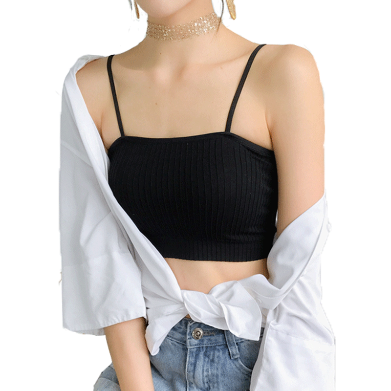 白色吊带小背心学生打底防走光无钢圈裹胸内衣女抹胸式文胸带胸垫