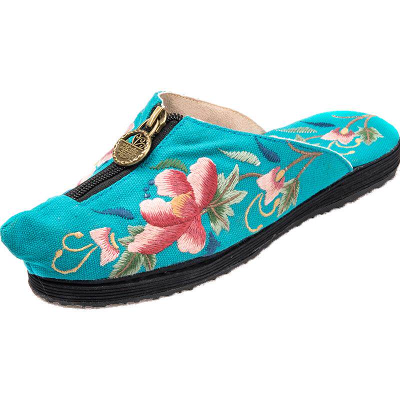 汉舞民族风凉布鞋春夏新品复古尖头绣花千层底居家凉鞋俏颜