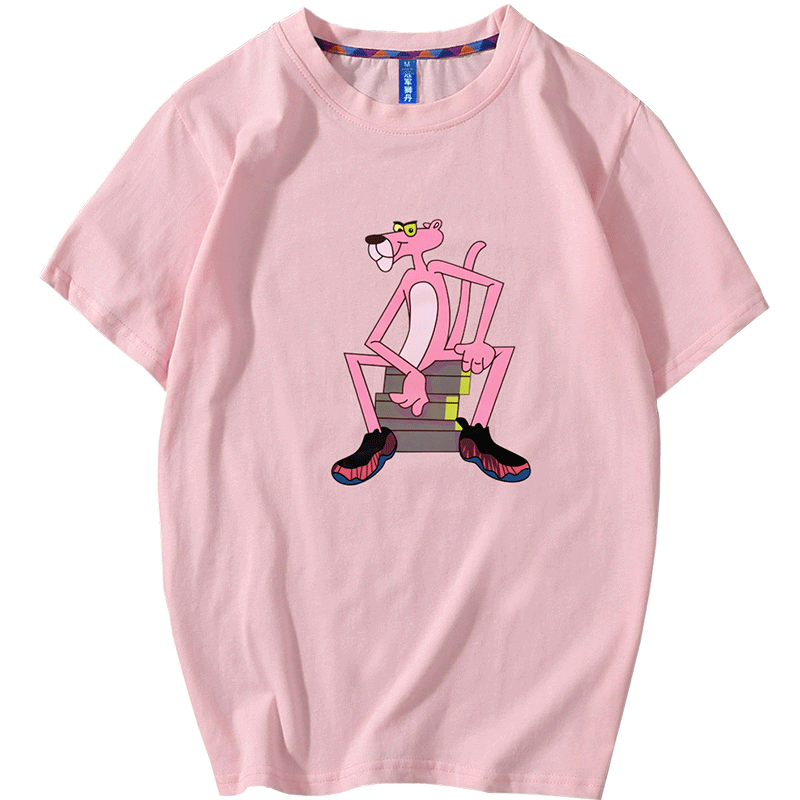 2019新款潮宽松男女同款粉色t恤短袖粉红豹韩版ulzzang大码上衣服