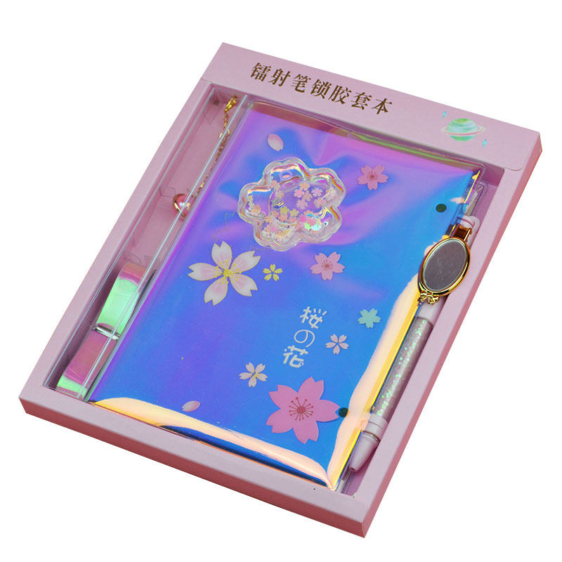 炫彩流沙密码本笔锁密码日记本带锁的笔记本镭射网红手账本记事本