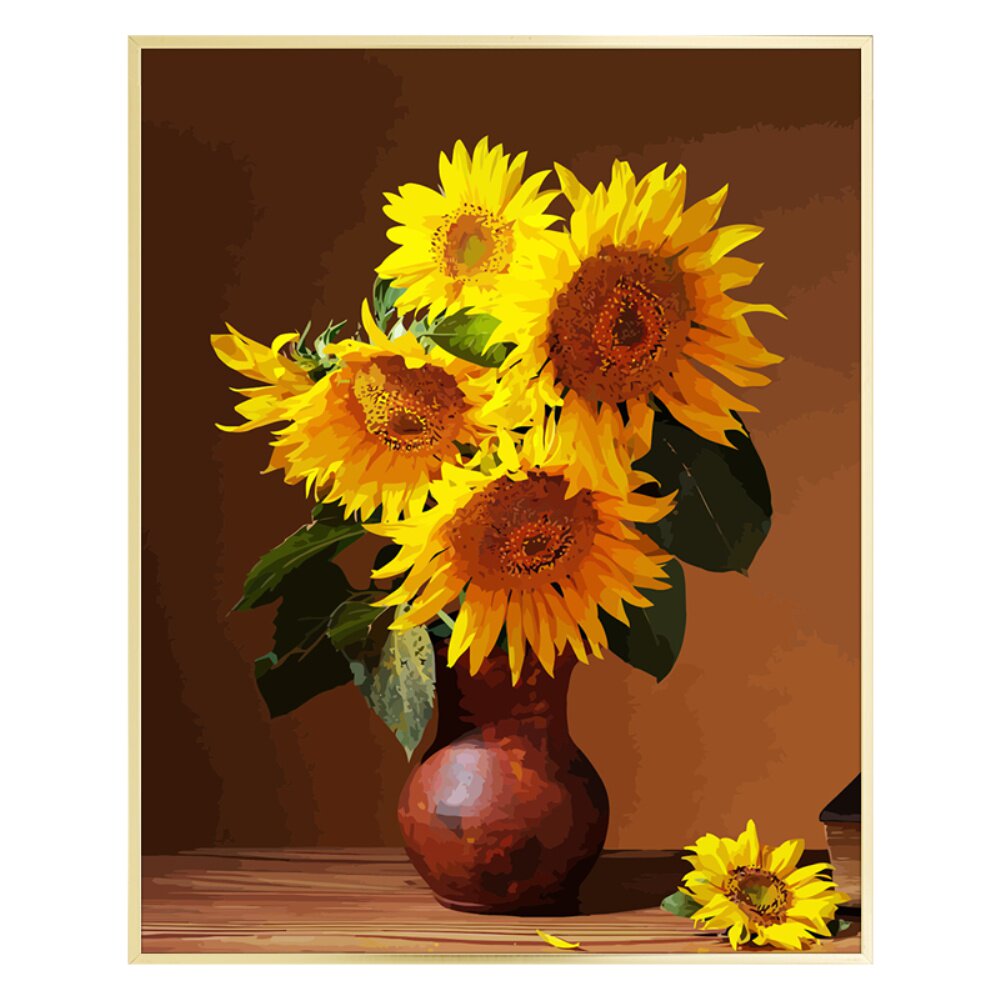 数字油画diy手工手绘填色减压向日葵现代简约花卉装饰油彩画