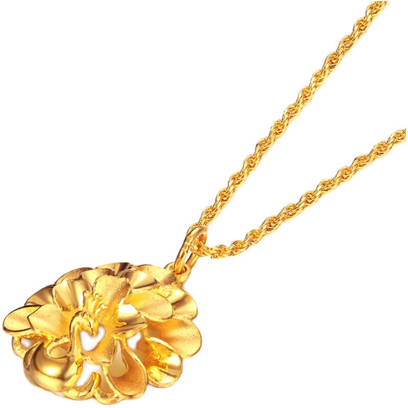 中国珠宝足金999黄金吊坠孔雀开屏黄金饰品吉祥送礼结婚金送妈妈