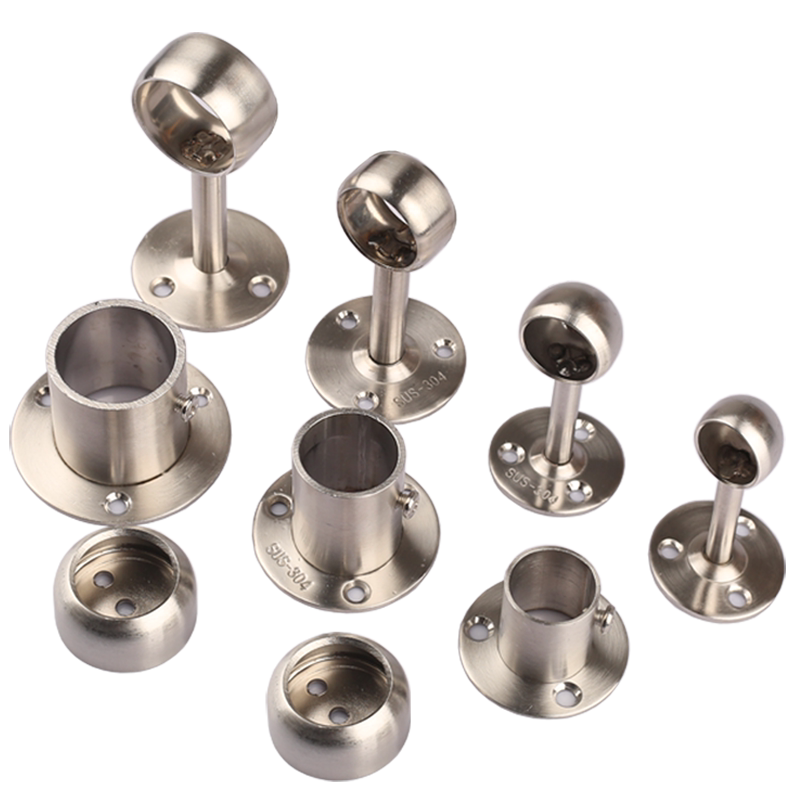 衣柜挂衣杆托 304不锈钢管座法兰座圆管底座毛巾座吊杆座衣架配件