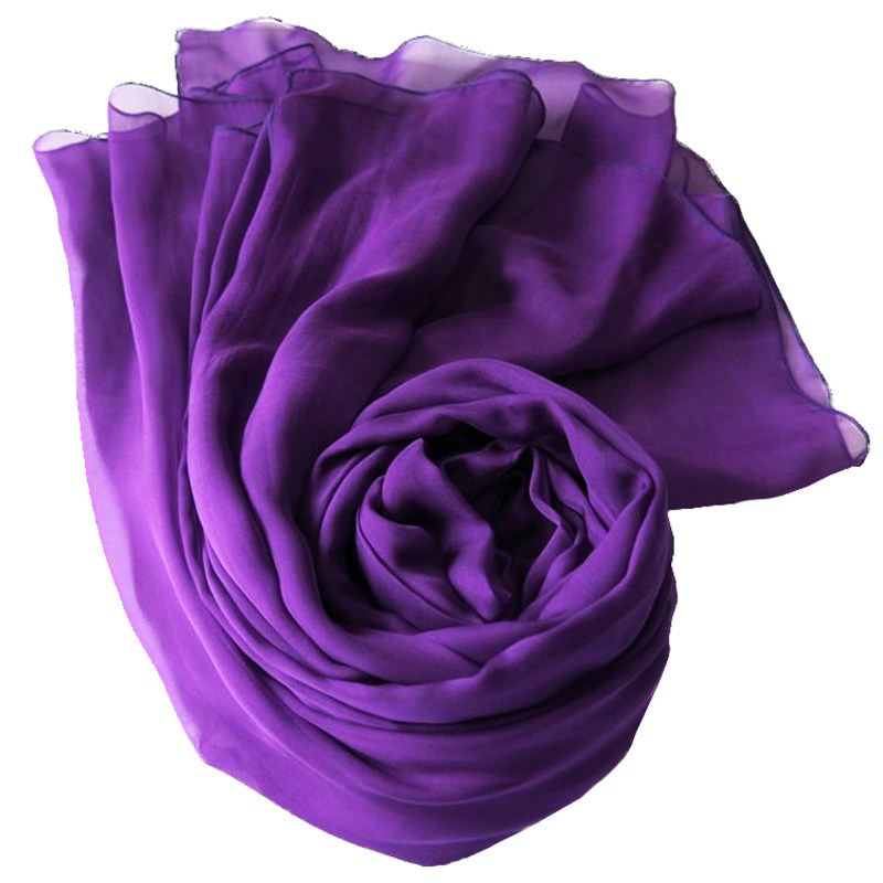 紫色丝巾纯色两用薄款真丝雪纺夏季围巾桑蚕丝披肩女春秋百搭纱巾