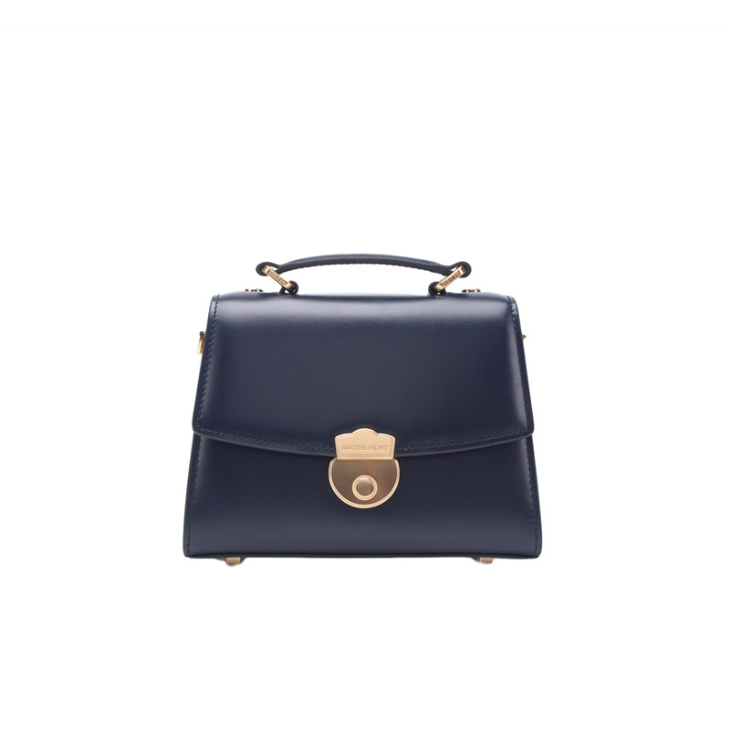 mister eight原创设计品牌 墨蓝色头层牛皮小方包 斜挎真皮凯丽包