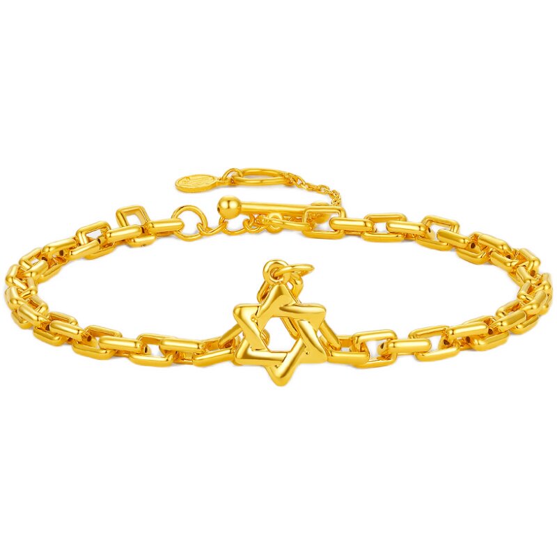 周大生黄金手链男女款3d硬金官方正品星芒手饰足金新款极光金系列