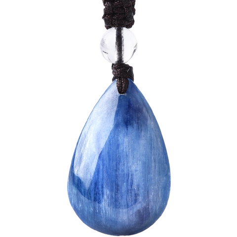 灵菲蓝晶石水滴吊坠蓝宝石猫眼效应宝石矿物蓝色水晶饰品项链男女