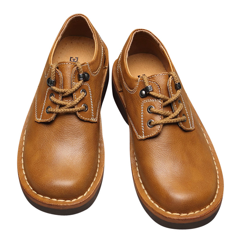 头层牛皮大头鞋男工装鞋圆头低帮马丁鞋英伦工装鞋马丁鞋宽头潮鞋