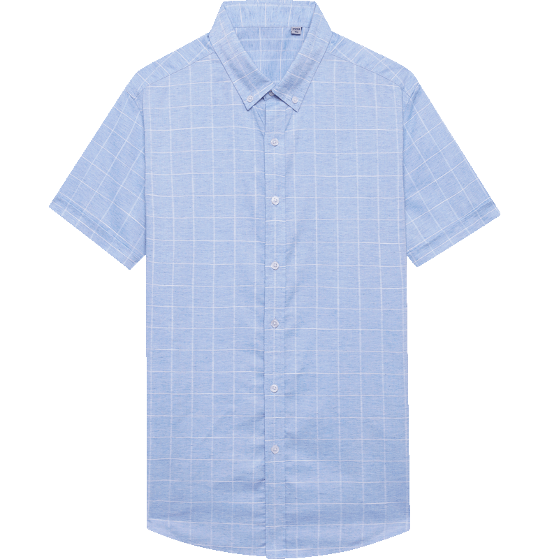 红豆男装 2019夏新品商务休闲格纹亚麻短袖衬衫男中青年衬衣1027