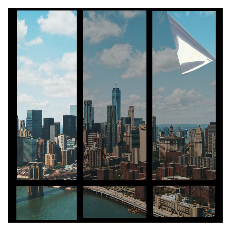 银色镜面反光玻璃贴膜家用窗贴纸单向透视防晒隔热膜窗户遮光神器