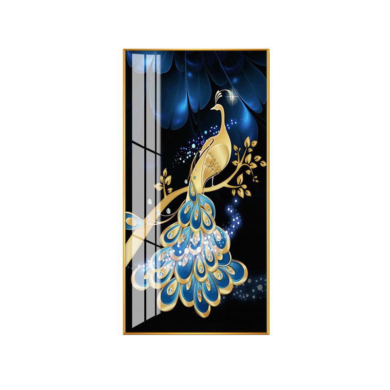 玄关孔雀装饰画北欧简欧式入户轻奢晶瓷进门走廊过道招财风水挂画