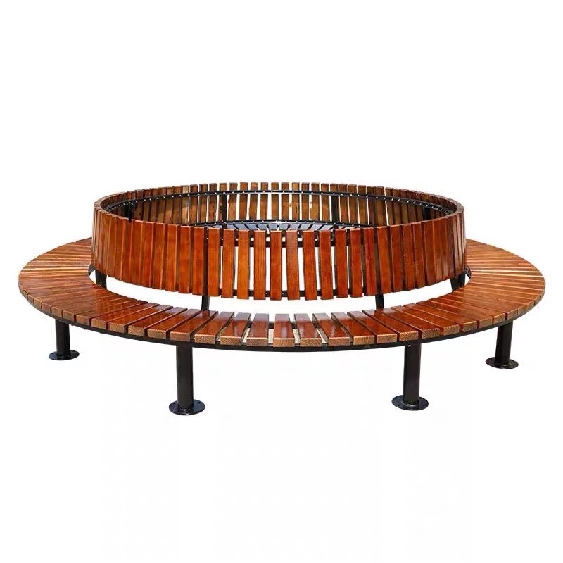 树围椅定制户外广场热卖围树座椅公园椅防腐实木圆形带靠背树池凳-永