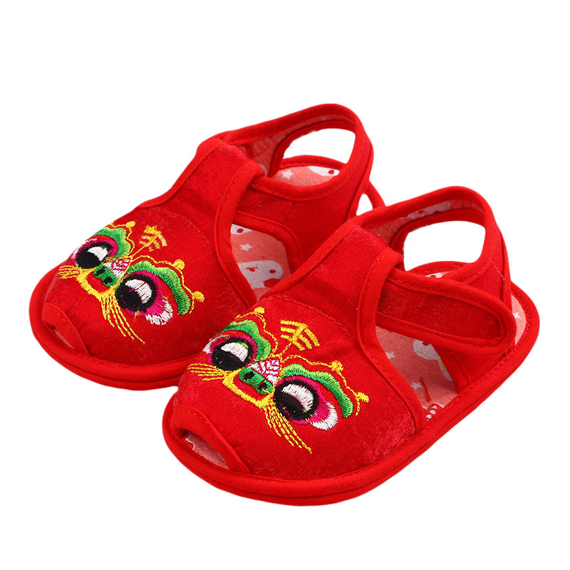 夏季婴儿软底虎头鞋男女宝宝虎头凉鞋满月百日周岁老虎布凉鞋 - 儿童