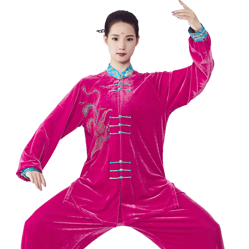 新款太极服金丝绒女秋冬加厚太极拳服装烫钻太极表演