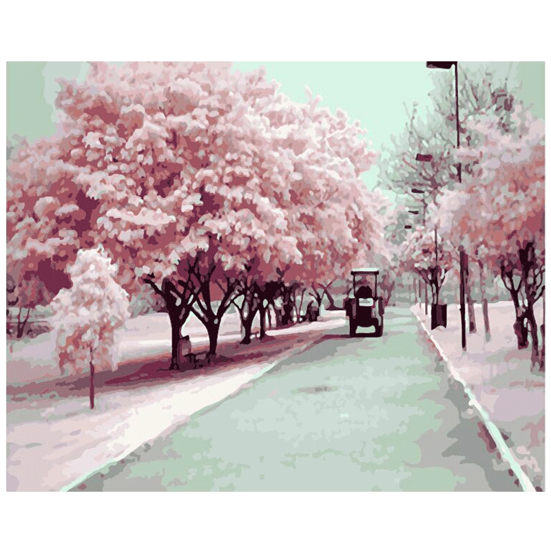 佳彩天颜 diy数字油画 客厅风景花卉大幅手绘油彩装饰画 粉色樱花