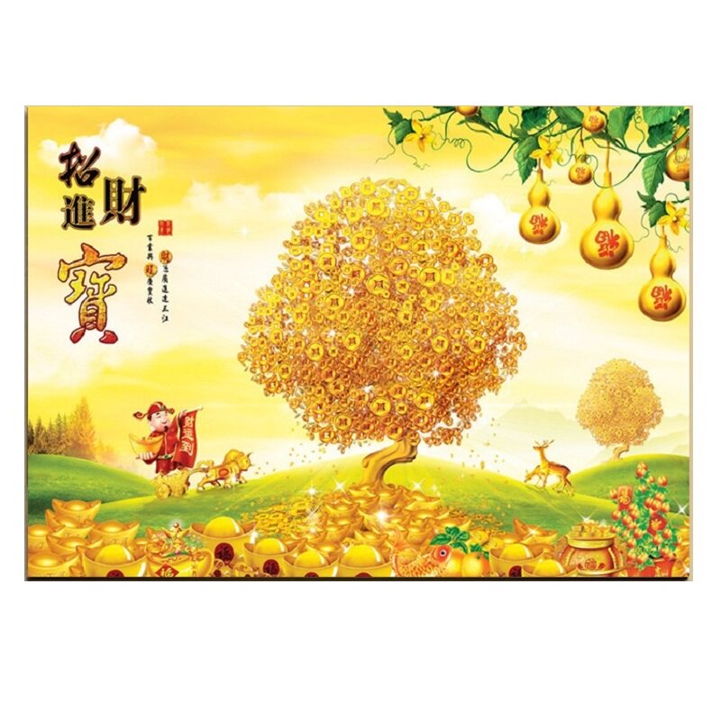 客厅装饰画单幅横版挂画走廊玄关无框画餐厅办公室墙画发财摇钱树
