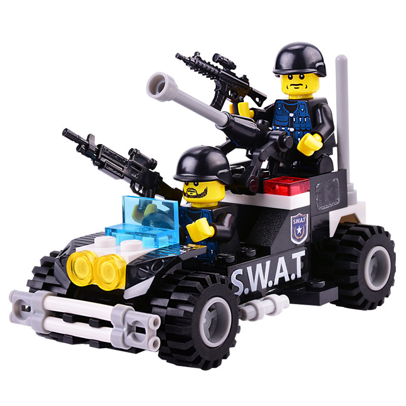 古迪积木乐高玩具特警军事系列男孩益智力拼装警察儿童小颗粒警车