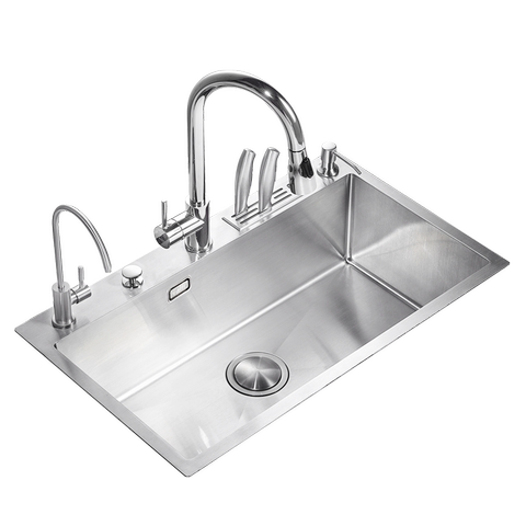 华帝手工水槽单槽 厨房304不锈钢厨盆家用加厚加大单槽刀架洗菜盆