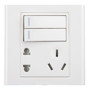 公牛双开双控五孔插座带开关两开墙壁86暗装2开二开5五眼带双开关