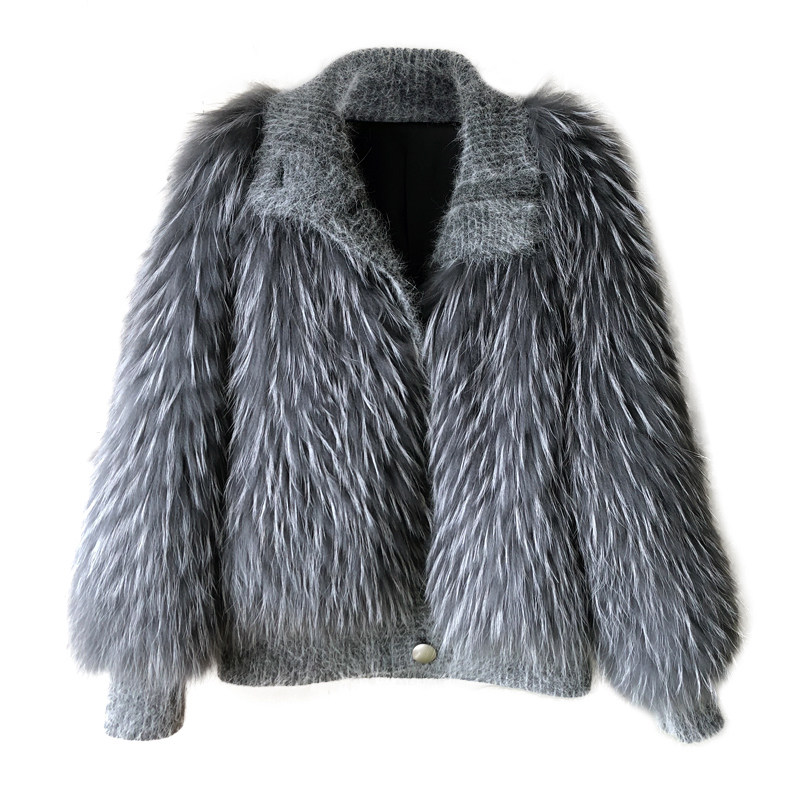 qins"密车工艺"进口白貉子毛皮草外套女年轻款2020年新款中长款