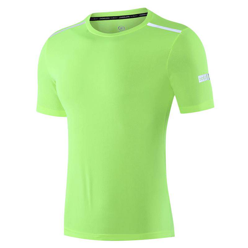 运动速干t恤男士短袖透气圆领上衣女夏季荧光绿冰丝健身跑步服