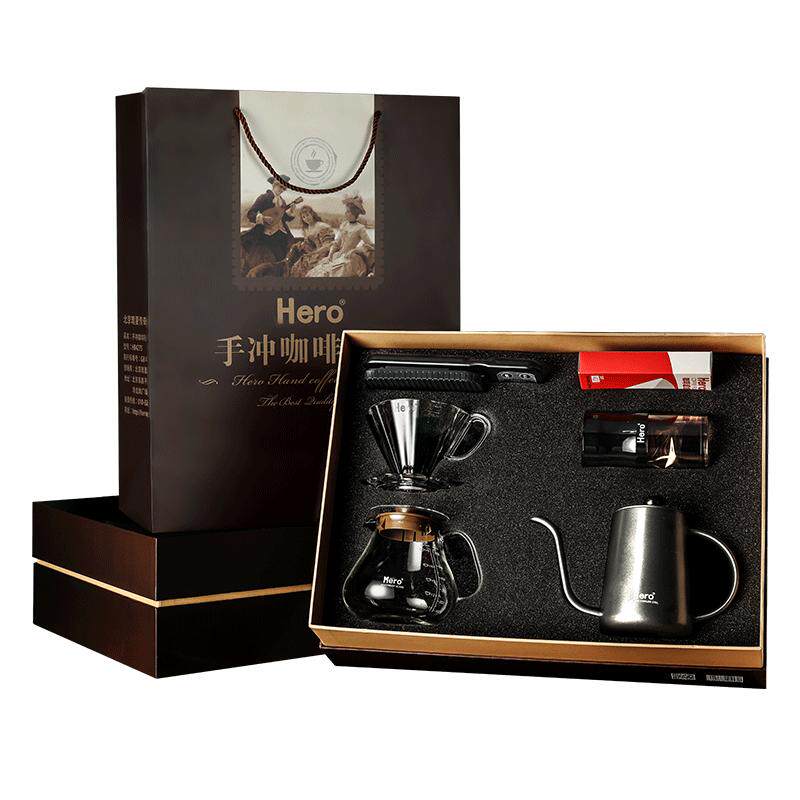 hero专业版手冲咖啡壶礼盒家用煮滴滤式咖啡壶磨豆机手冲壶套装