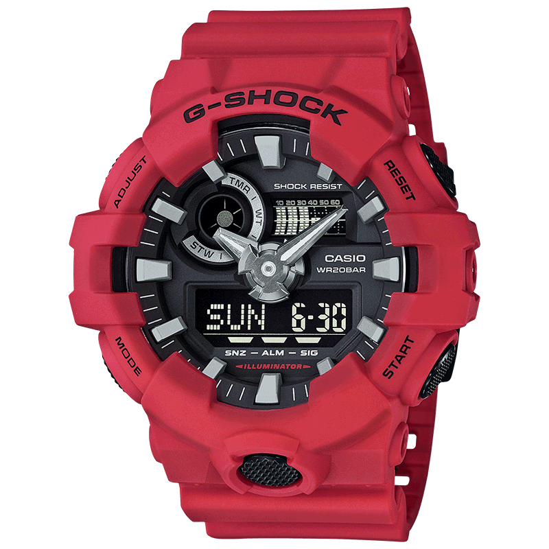 casio/卡西欧 g-shock系列潮流红色运动防水石英男表ga-700-4adr