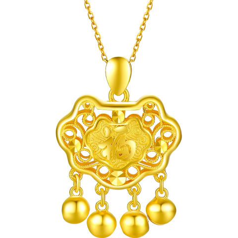 周六福 珠宝黄金吊坠女款足金999镂空福锁吉祥挂坠 计价aa043919
