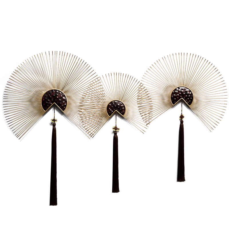 新中式墙饰餐厅墙面装饰挂件创意扇形客厅铁艺壁挂装饰品玄关挂饰