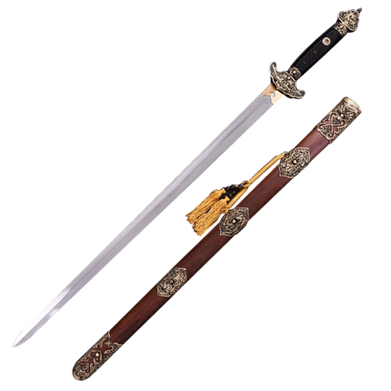 龙泉周氏宝剑 青龙剑 全纯手工刀剑唐龙泉市长剑花纹钢未开刃