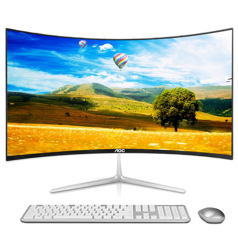 aoc曲面一体机电脑曲面屏台式全套办公家用24寸i7高配i5曲屏游戏型