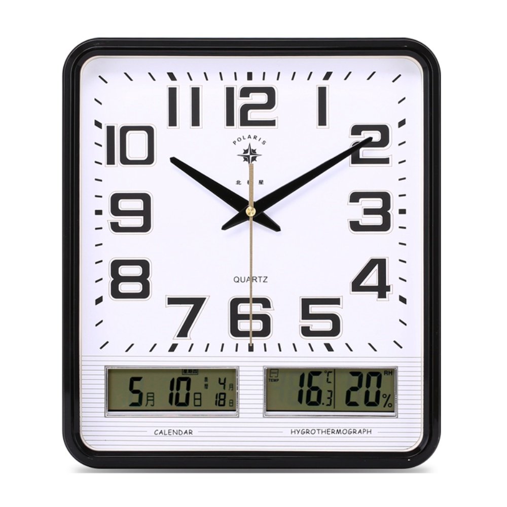 北极星客厅静音大挂钟方形日历石英钟创意钟表现代简约时尚家用钟