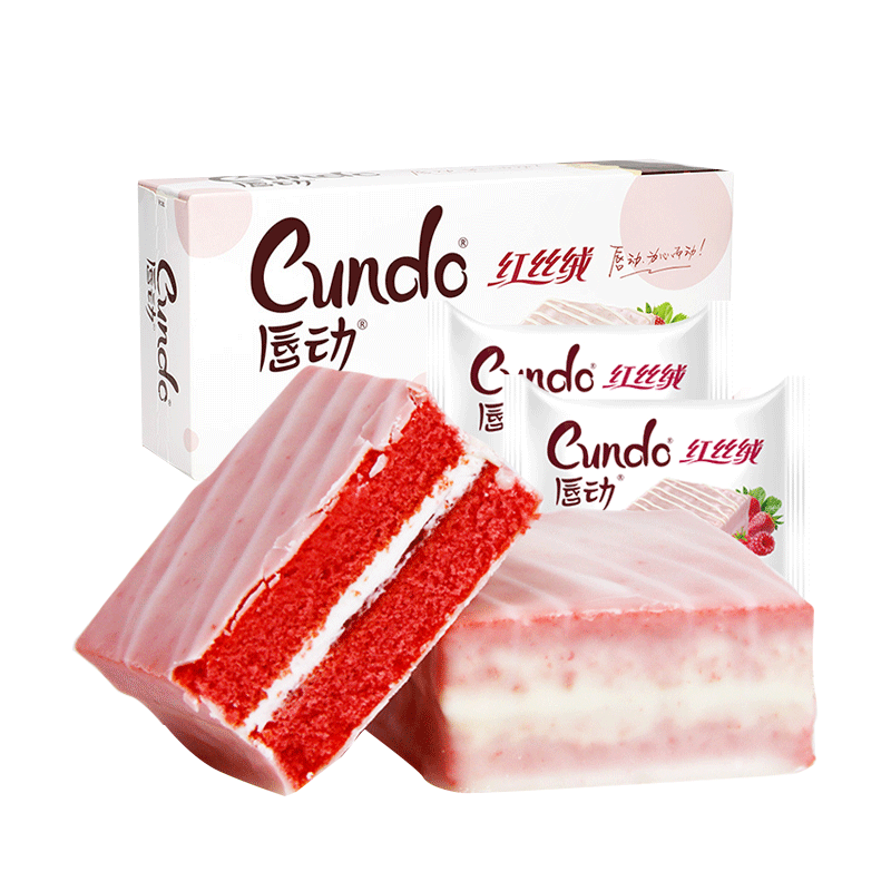 唇动白色经典156g红丝绒双莓味蛋糕6枚装早餐西式糕点面包零食
