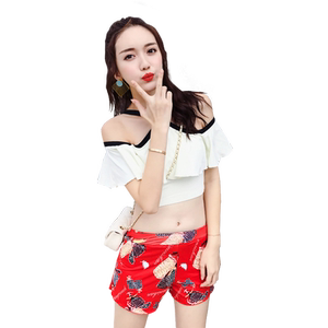分体泳衣女保守三件套韩国ins风小胸聚拢遮肚显瘦平角温泉游泳衣