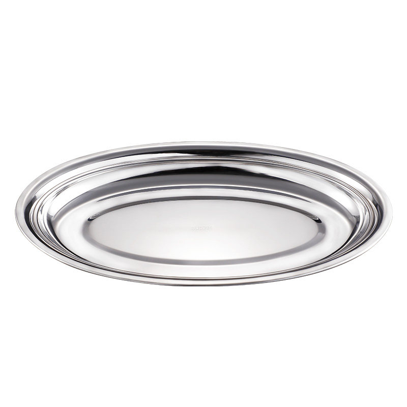 食品级304不锈钢鱼盘家用盘子蒸鱼盘菜盘创意椭圆形碟子加厚大号