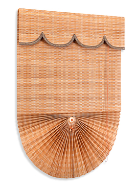 扇形罗马帘大堂橱窗茶楼隔断阳光房竹帘遮阳遮光竹窗帘竹卷帘定制