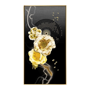 玄关装饰画现代简约走廊竖版壁画轻奢大气客厅过道晶瓷画麋鹿挂画