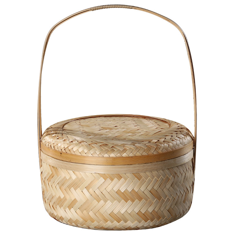 竹编提篮大号鸡蛋篮带盖竹篮子茶叶篮粽子收纳筐礼品篮圆形竹制品