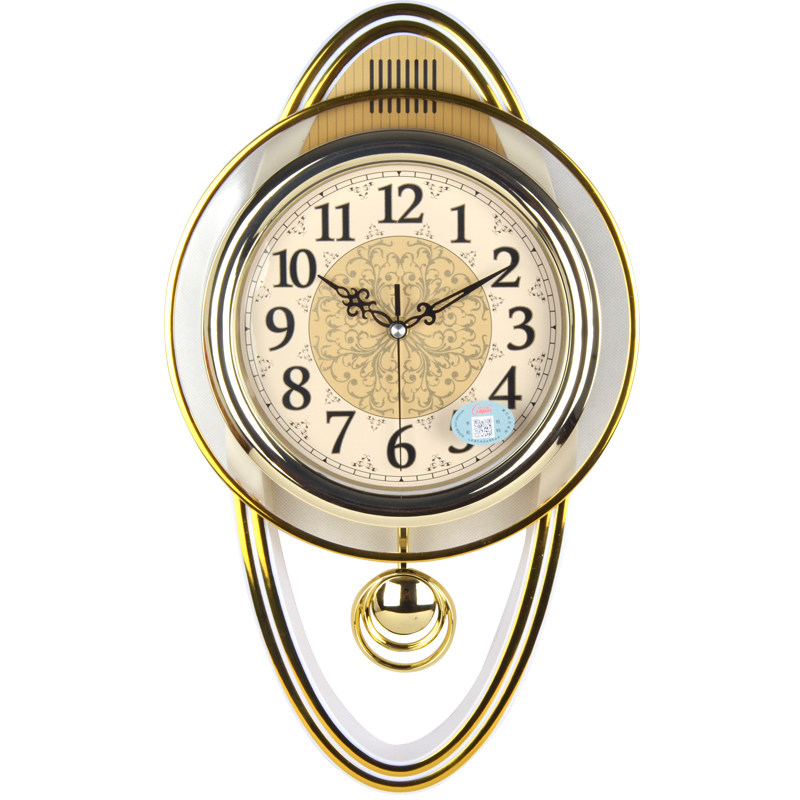 康巴丝欧式静音钟表摇摆挂钟客厅个性创意石英钟时尚挂表田园墙钟