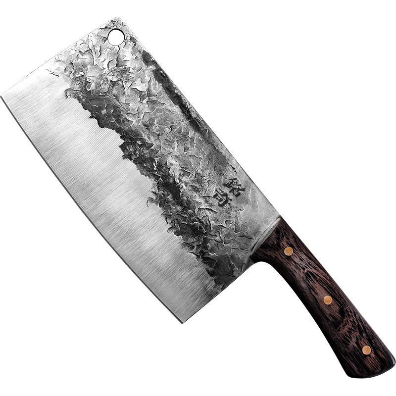 手工锻打菜刀斩切片两用砍斧大骨锤纹中式家木柄刀具不锈钢龙泉宝
