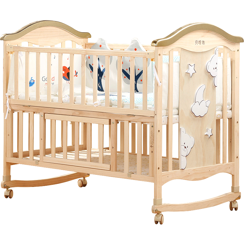 贝唯他婴儿床实木无漆宝宝bb摇篮多功能儿童新生儿可移动拼接大床