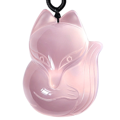 三缘证宝开光粉水晶狐狸吊坠芙蓉石粉晶狐狸黄水晶项链招桃花男女