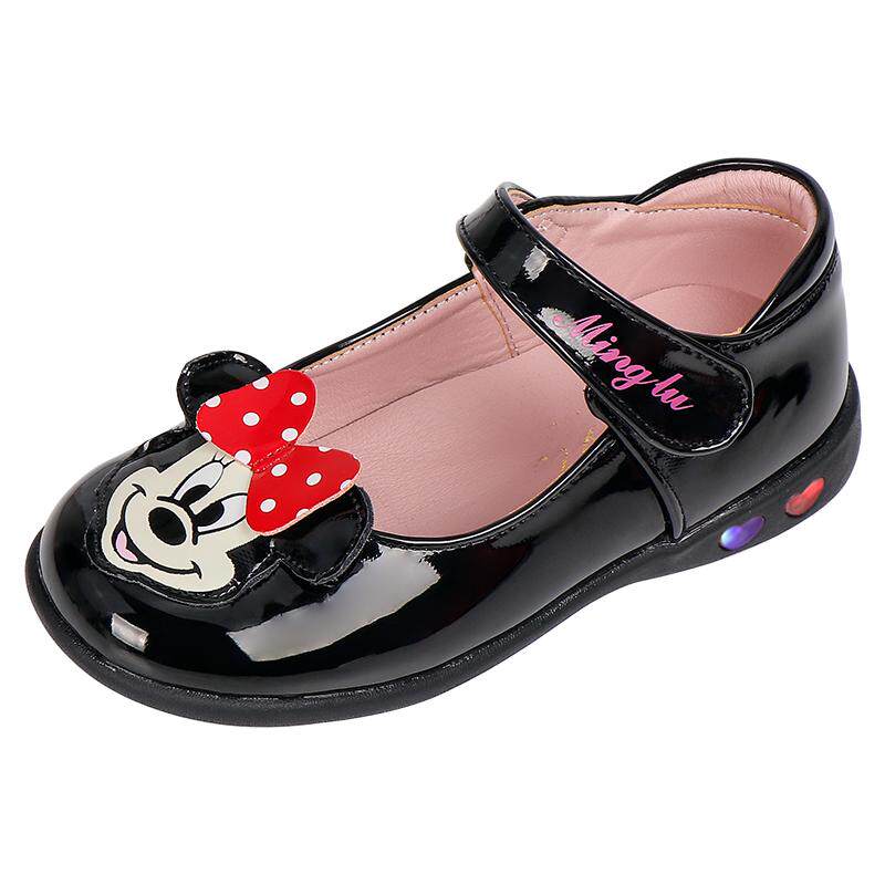 明璐童鞋女童皮鞋公主鞋闪灯宝宝鞋2021春秋真皮软底儿童单鞋女鞋