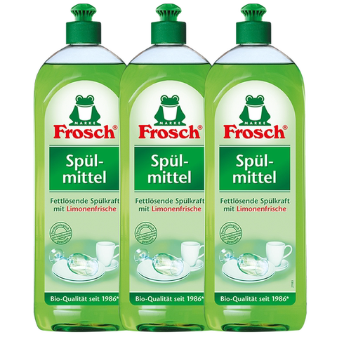 德国进口frosch 柠檬浓缩不伤手冷水洗洁精洗碗液750ml3瓶
